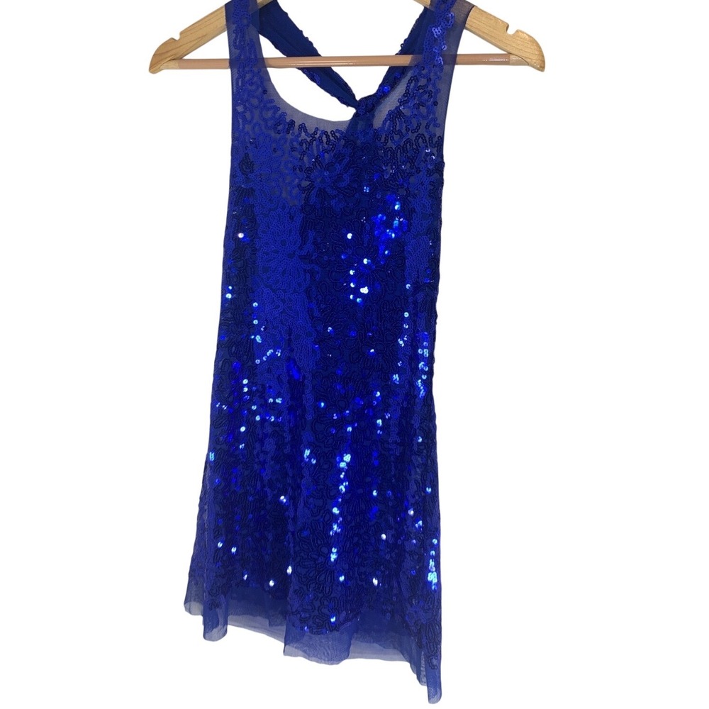 Deb Royal sheer Sequin Lace dress Small Y2K Party Rave Night Out Women glam mesh